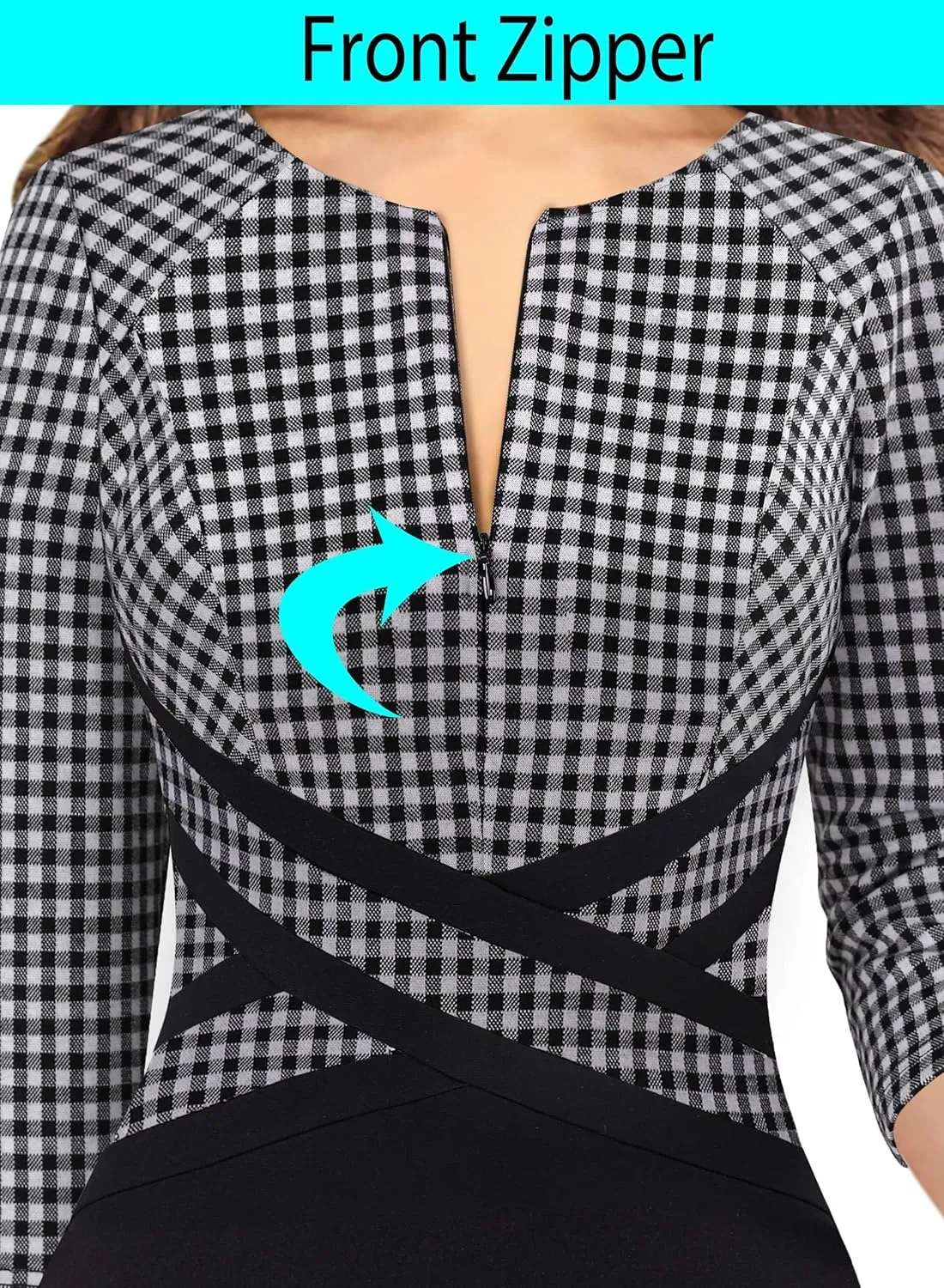 VFSHOW Womens Wear to Work Slim Colorblock Crisscross Waist Front Zipper Business Party Office Bodycon Pencil Sheath Dress