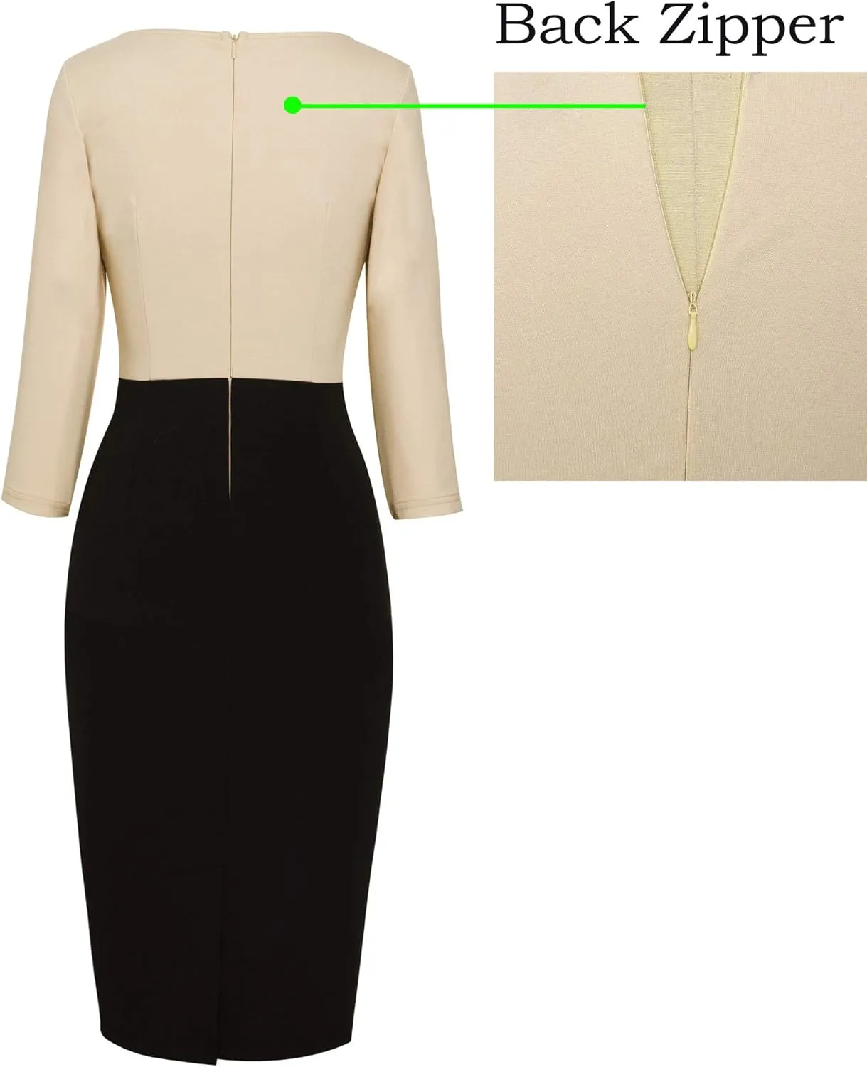 VFSHOW Womens Wear to Work Slim Colorblock Crisscross Waist Front Zipper Business Party Office Bodycon Pencil Sheath Dress