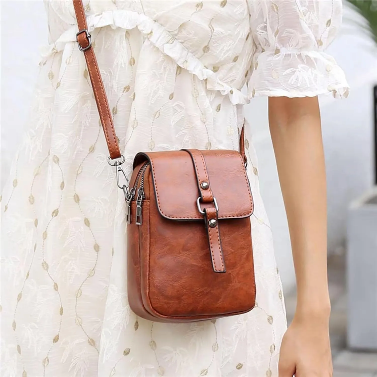 Vintage Crossbody Phone Bag, Tojoyride Crossbody Bag with Adjustable Strap, PU Leather Shoulder Purse for Women Wallet Bags