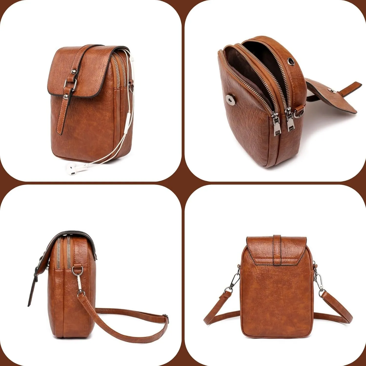 Vintage Crossbody Phone Bag, Tojoyride Crossbody Bag with Adjustable Strap, PU Leather Shoulder Purse for Women Wallet Bags