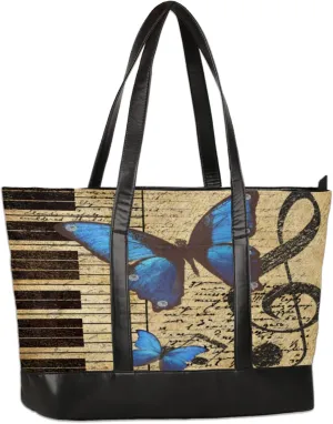 Vintage Guitar Note Butterfly Laptop Tote Bag for Women Lightweight Work Purse with Multiple Compartments Fits 13-15.6 Inch Laptop Tablet Shoulder Bag for Office Travel Daily Use