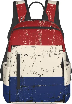 Vintage Netherlands Holland Flag Casual Backpacks Large Capacity Laptop Backpack Sports Fitness Rucksack Travel Carry-On Daypack Work Bag for Outdoor Camping