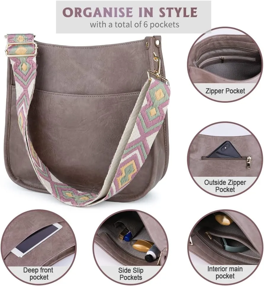 Viva Terry Vegan Leather Crossbody Fashion Shoulder Bag Purse with Adjustable Strap