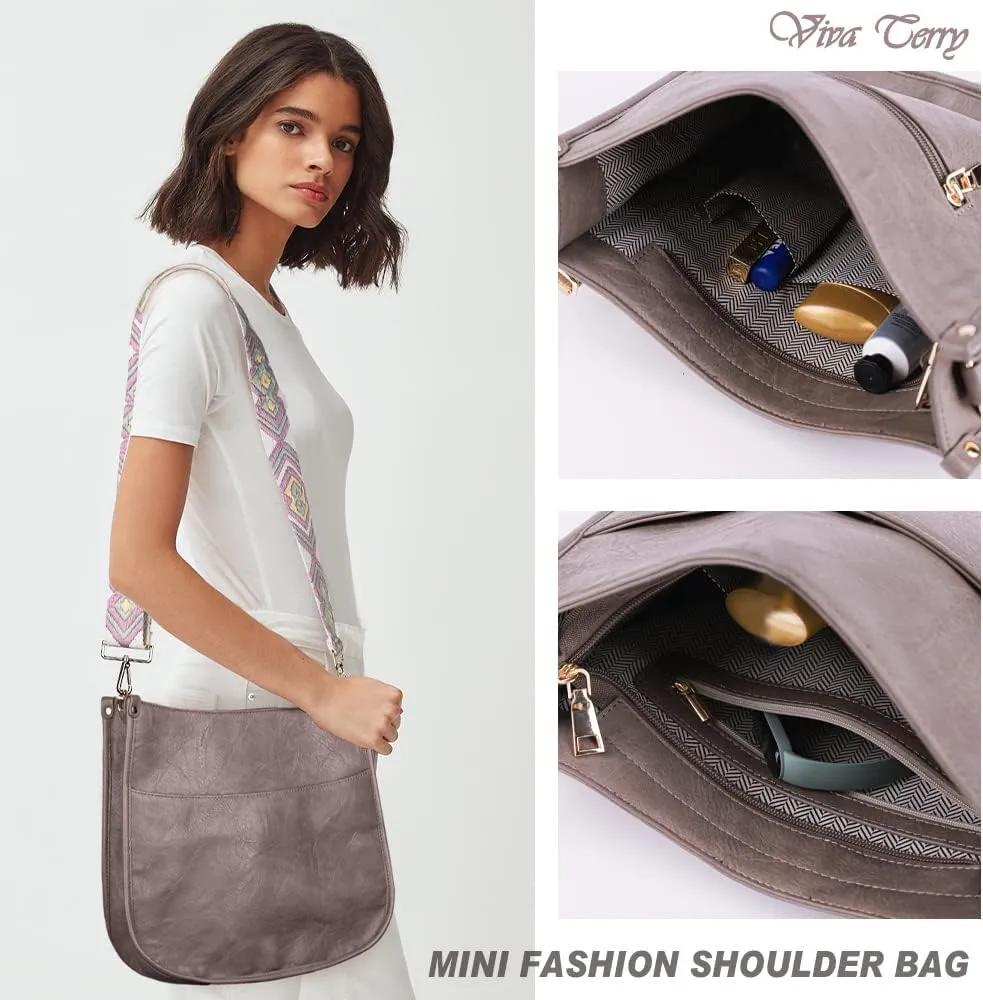 Viva Terry Vegan Leather Crossbody Fashion Shoulder Bag Purse with Adjustable Strap
