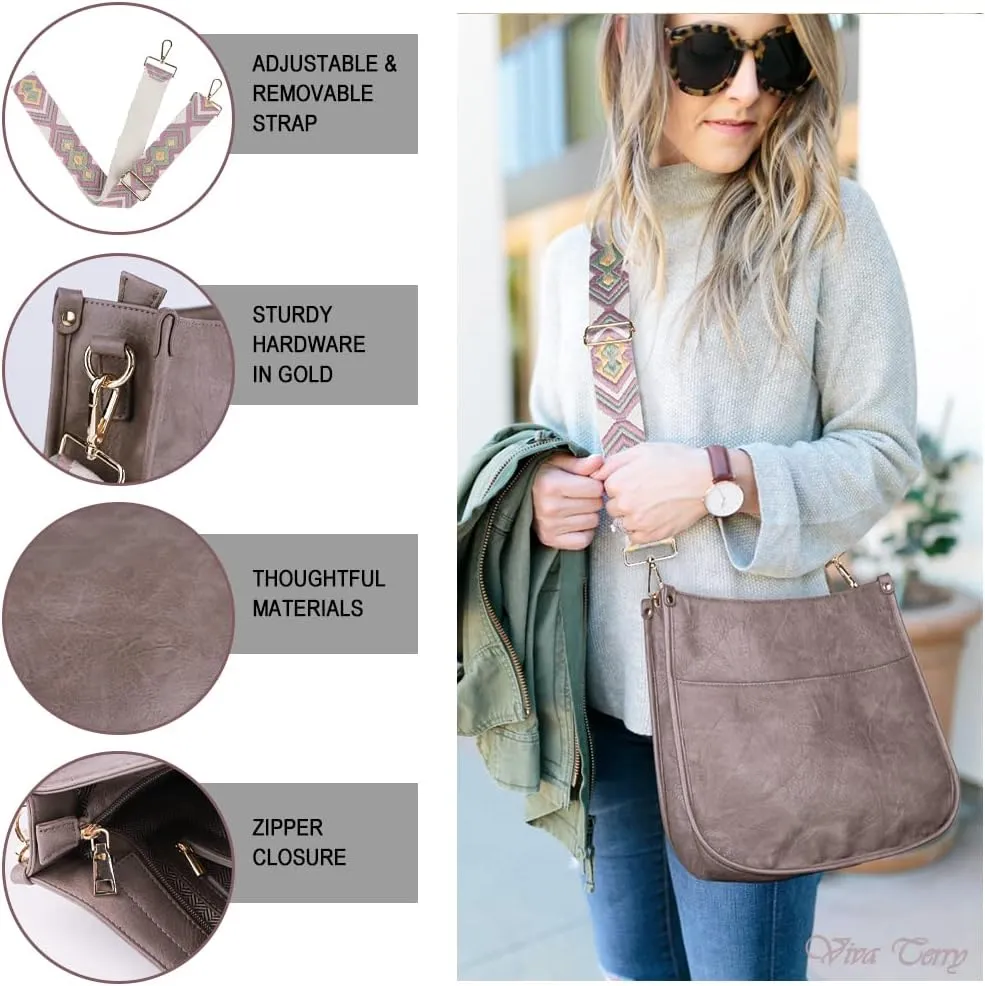 Viva Terry Vegan Leather Crossbody Fashion Shoulder Bag Purse with Adjustable Strap