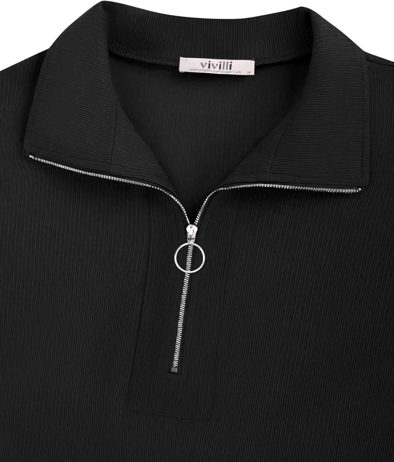 Vivilli Women's Short Sleeve Tops and Blouses Zipper Collar V Neck Business Casual Tops Loose Fit Tunic Shirt Polo Shirts