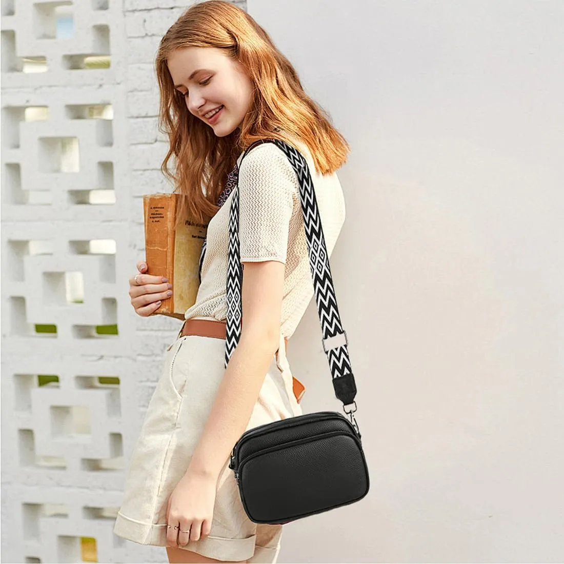 VODIU Crossbody Bags for Women Purses Handbags Leather Shoulder Bag with Guitar Strap Cross Body Bag for Woman Trendy Purse
