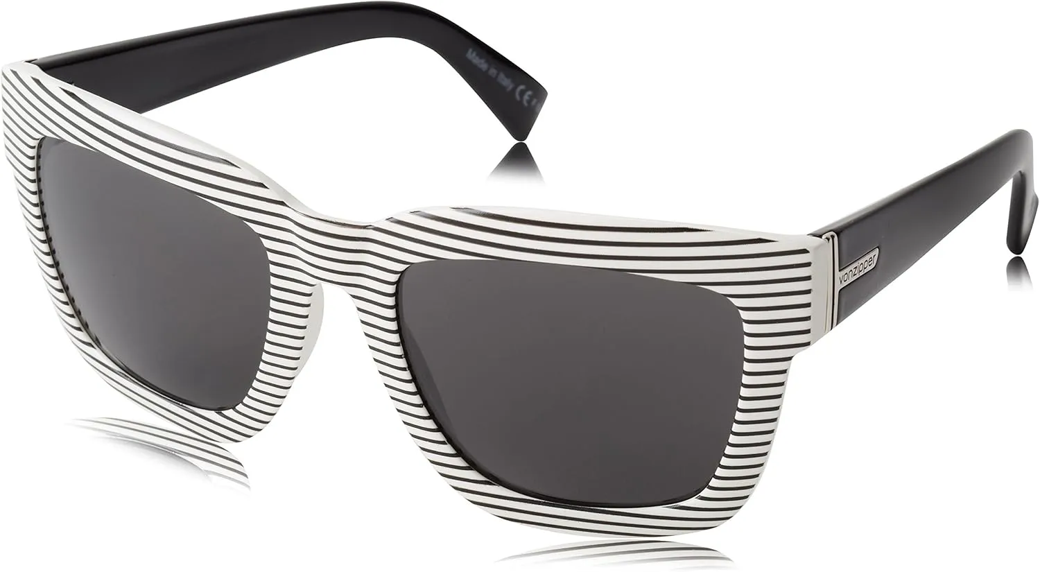 VonZipper Women's Juice Square Sunglasses, White Stripe White/Grey, 57 mm