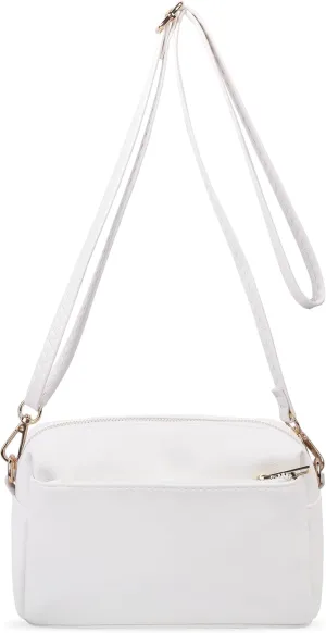 VOROLO Crossbody Bag Small Leather Triple Zip Crossbody Purse Shoulder Bag with Ajustable Strap for Women WHITE