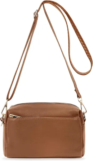 VOROLO Crossbody Bag Triple Zip Small Leather Cross body Purse Shoulder Bag with Ajustable Strap for Women BROWN