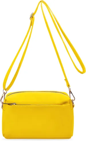 VOROLO Crossbody Bag Triple Zip Small Leather Cross body Purse Shoulder Bag with Ajustable Strap for Women YELLOW