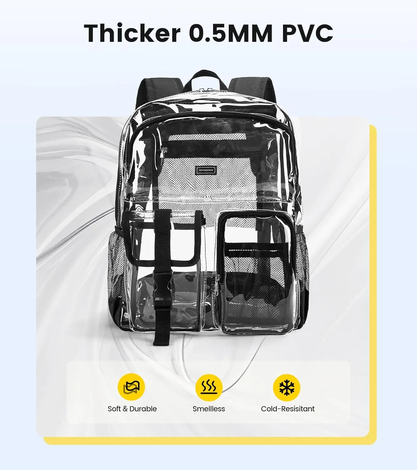 Vorspack Clear Backpack for School - Heavy Duty Transparent Bookbag for Girls Boys Extra Large See Through backpacks for Work, College, Travel - Black
