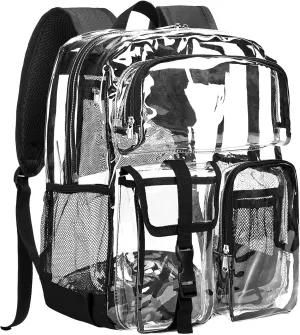 Vorspack Clear Backpack for School - Heavy Duty Transparent Bookbag for Girls Boys Extra Large See Through backpacks for Work, College, Travel - Black