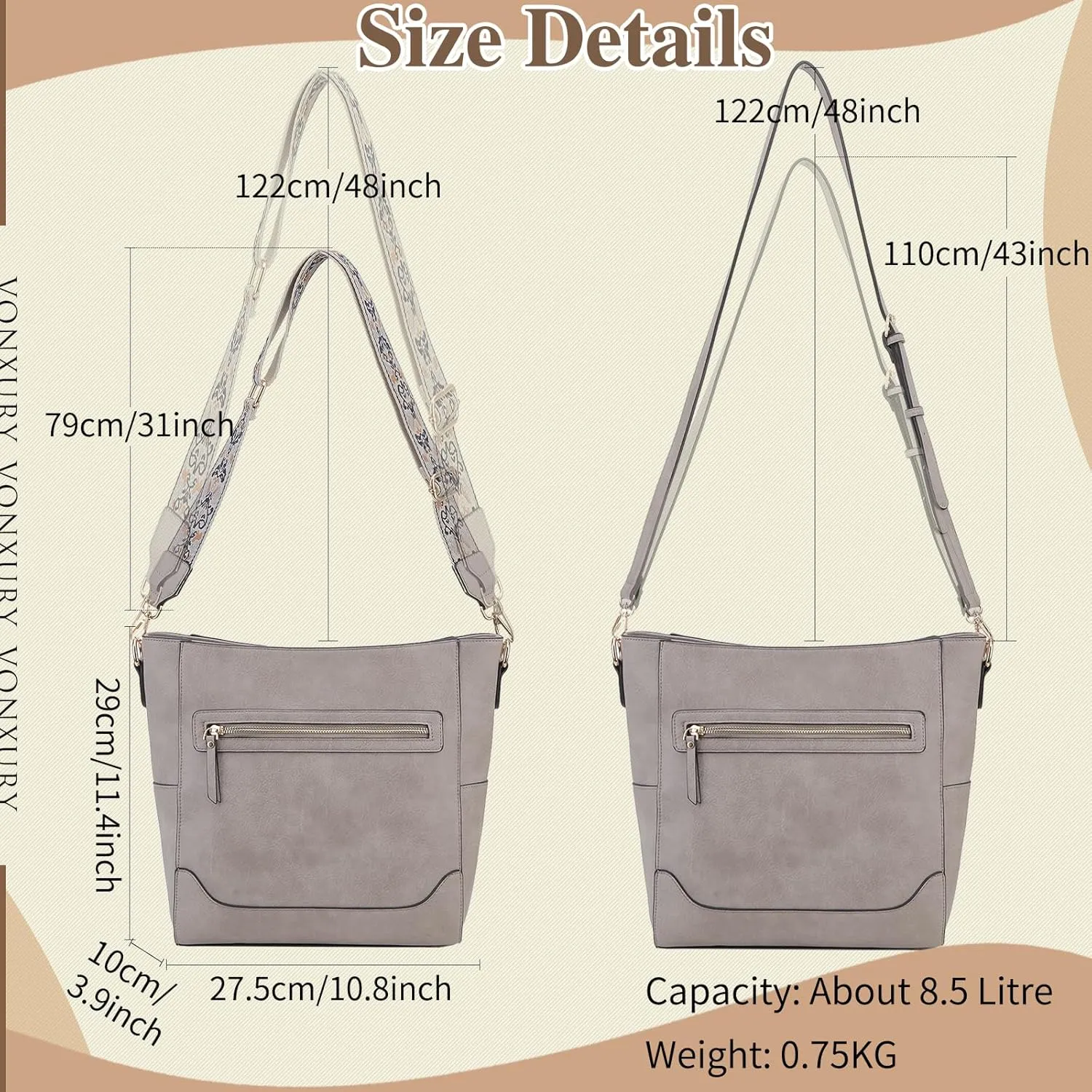 VX VONXURY Crossbody Bag for Women, Trendy Vegan Leather Shoulder Bag, Designer Bucket Bag with 2PCS Adjustable Straps
