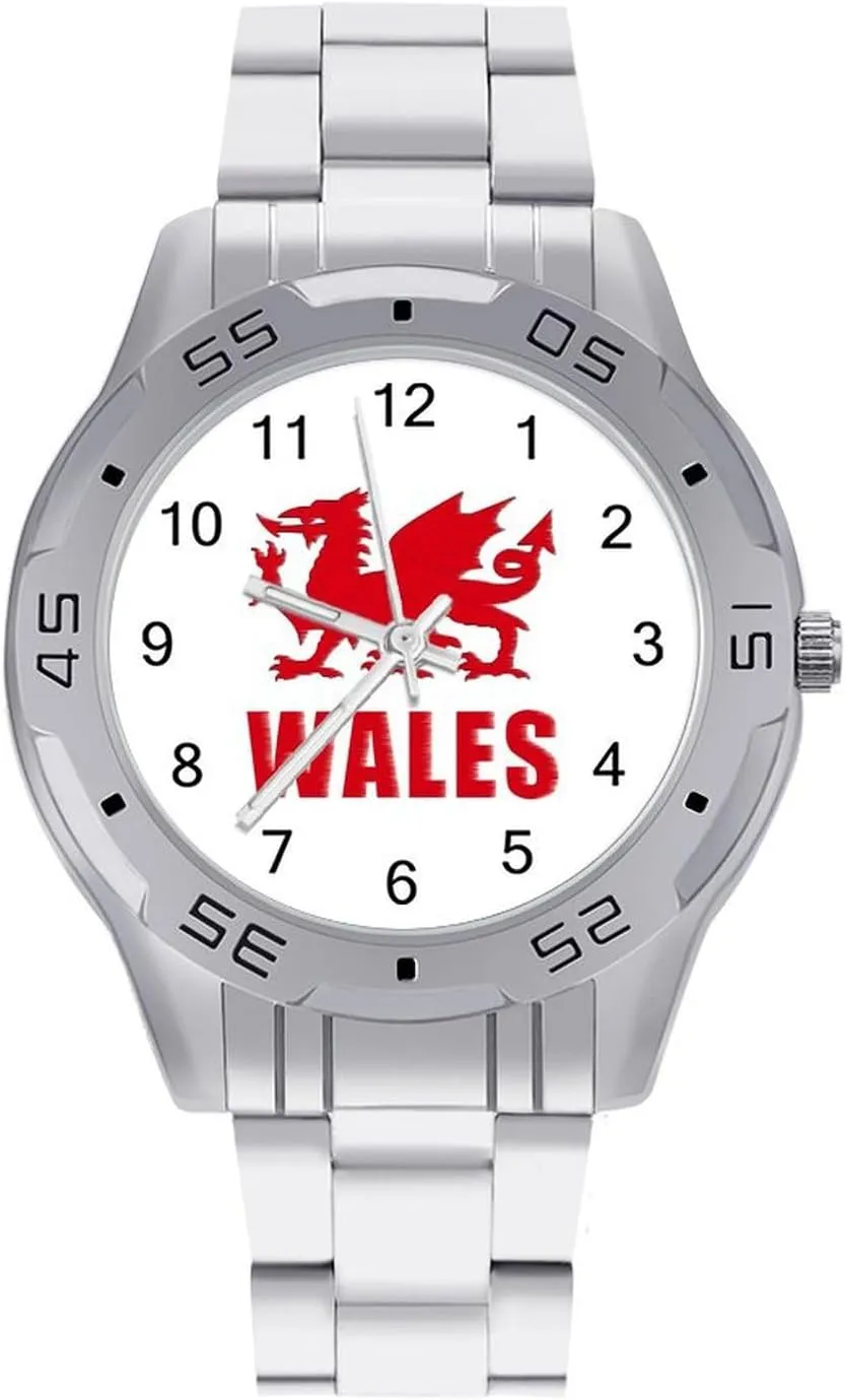 Wales Welsh Dragon Simple Wrist Watches for Men Silver Casual Big Face Dress Watch Easy to Read