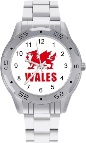 Wales Welsh Dragon Simple Wrist Watches for Men Silver Casual Big Face Dress Watch Easy to Read