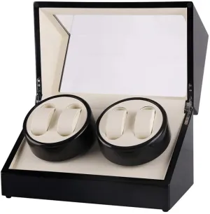 Watch Winder for 4 Watches Wood Shell Piano Paint Exterior Carbon Fiber Leather Extremely Silent Motor Watches