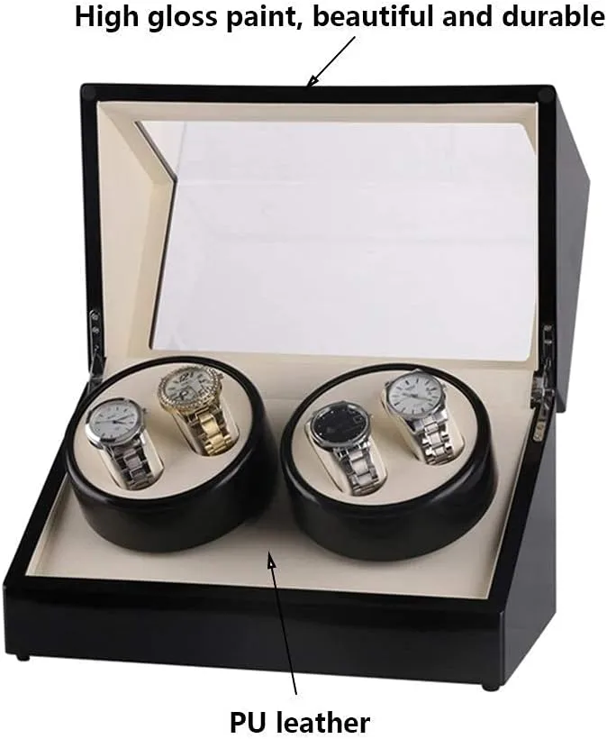 Watch Winder for 4 Watches Wood Shell Piano Paint Exterior Carbon Fiber Leather Extremely Silent Motor Watches
