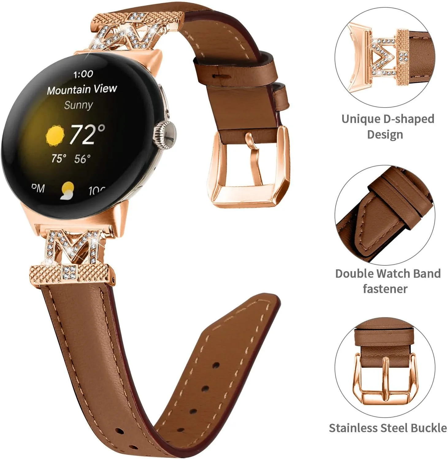 Watchband Compatible With Google Pixel,Adjustable Genuine Leather Wrist Strap with Metal Buckle for Google Pixel watch 2022 /Google Pixel 2 watch 2023