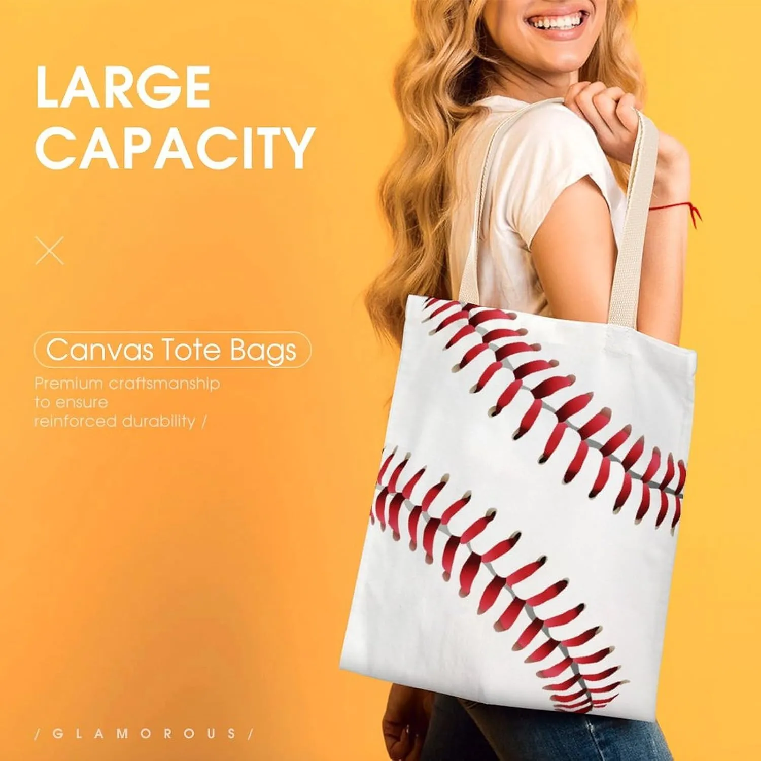 Water Fire Softball Baseball Portable Canvas Tote Bag with Double-sided Printing Unisex