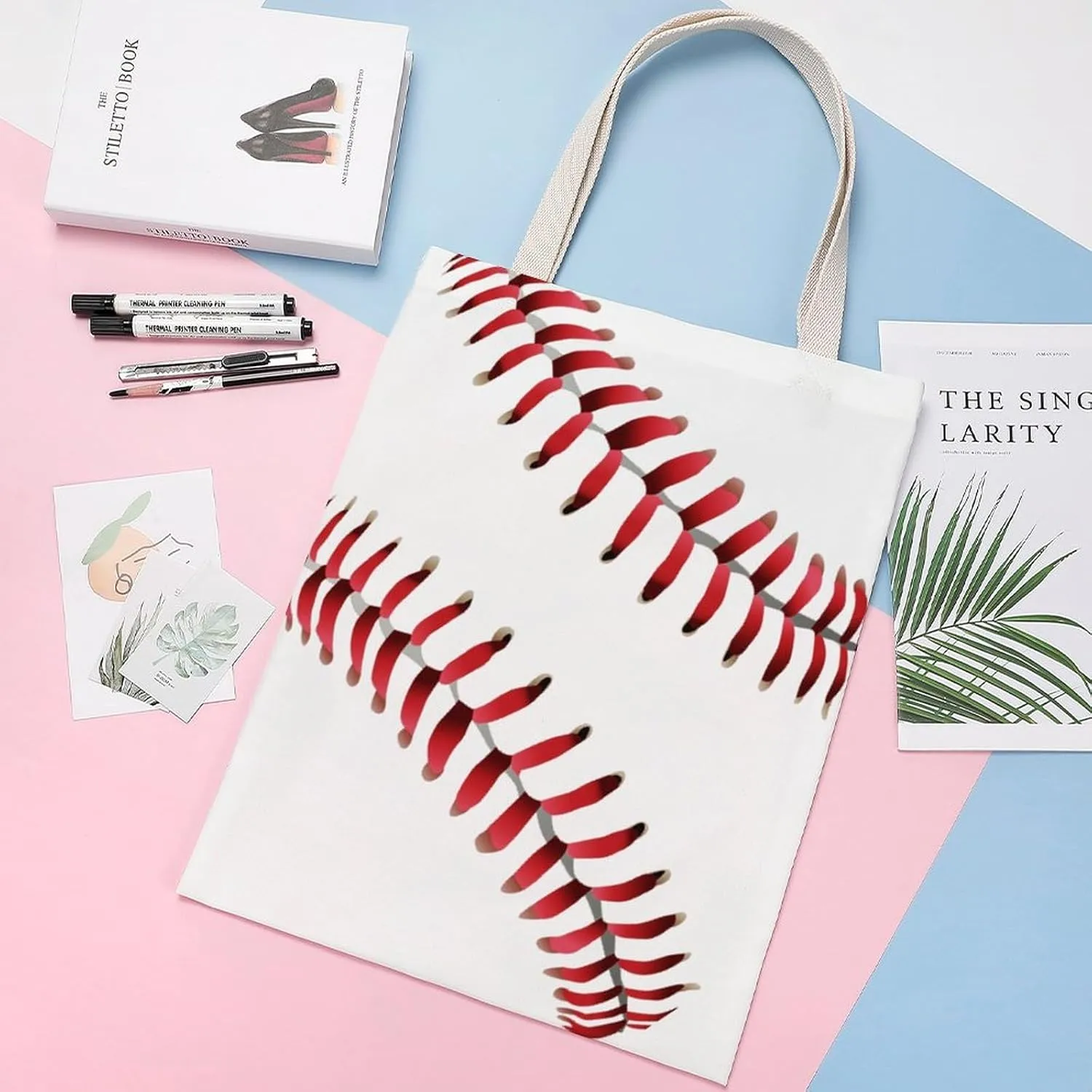 Water Fire Softball Baseball Portable Canvas Tote Bag with Double-sided Printing Unisex