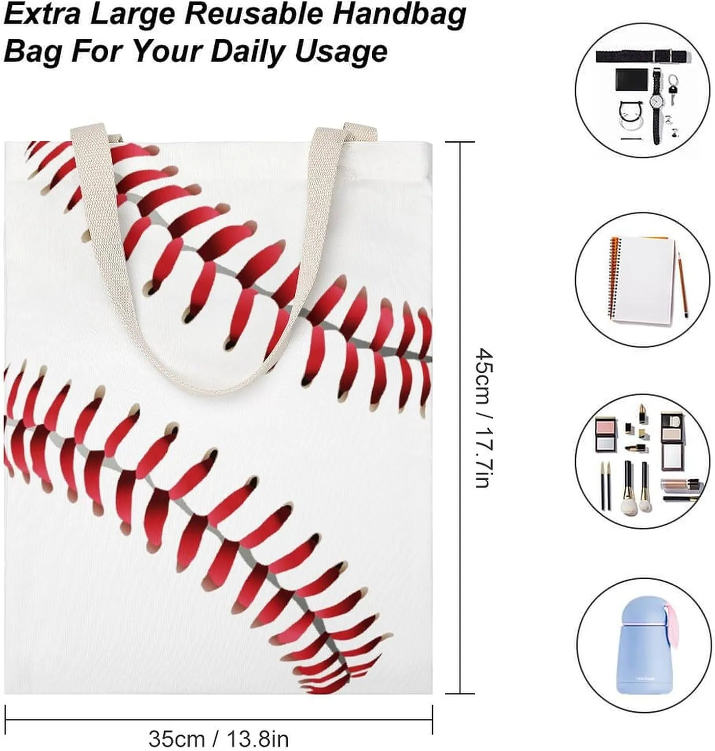Water Fire Softball Baseball Portable Canvas Tote Bag with Double-sided Printing Unisex