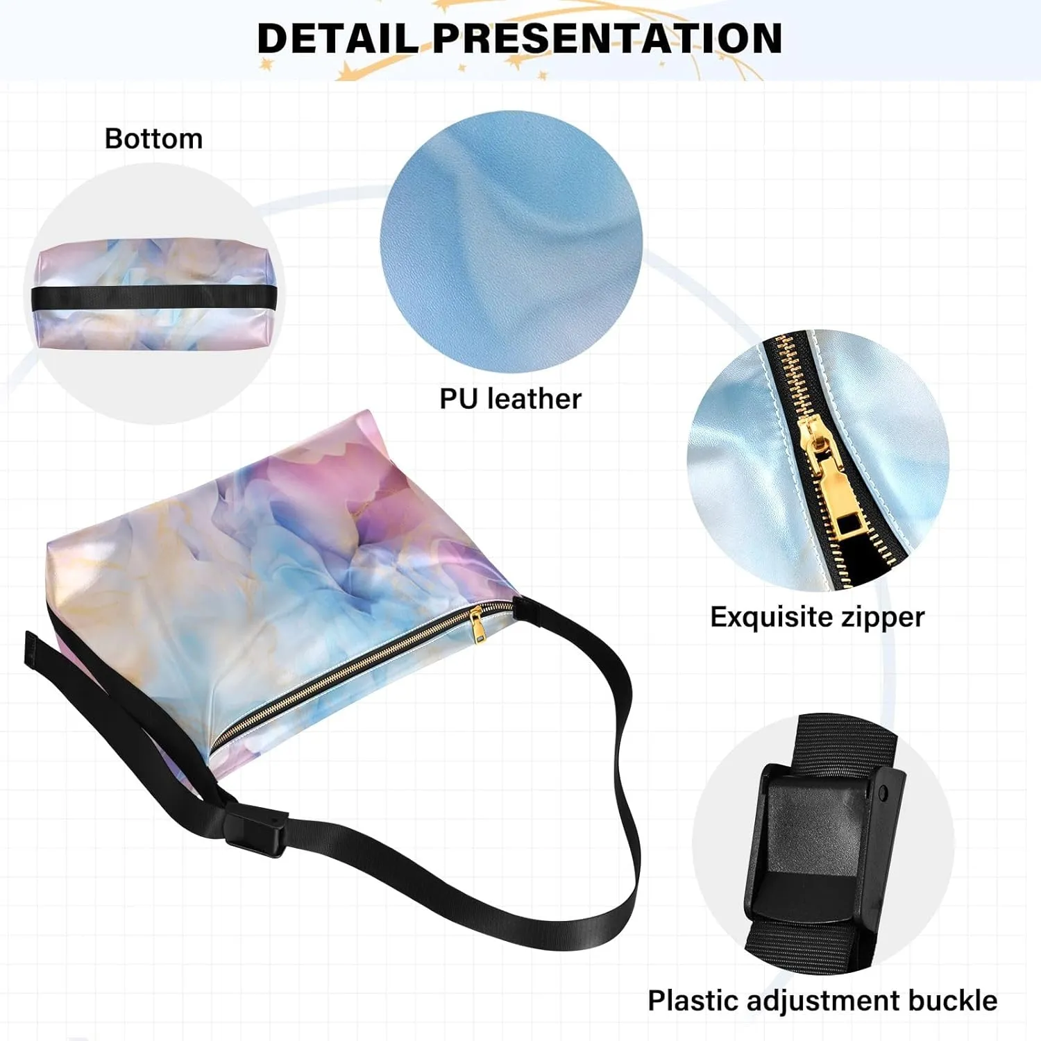 Watercolor Tree and Stars Leather Crossbody Bag, Lightweight Shoulder Hobo Bag, Lady Leather Bag