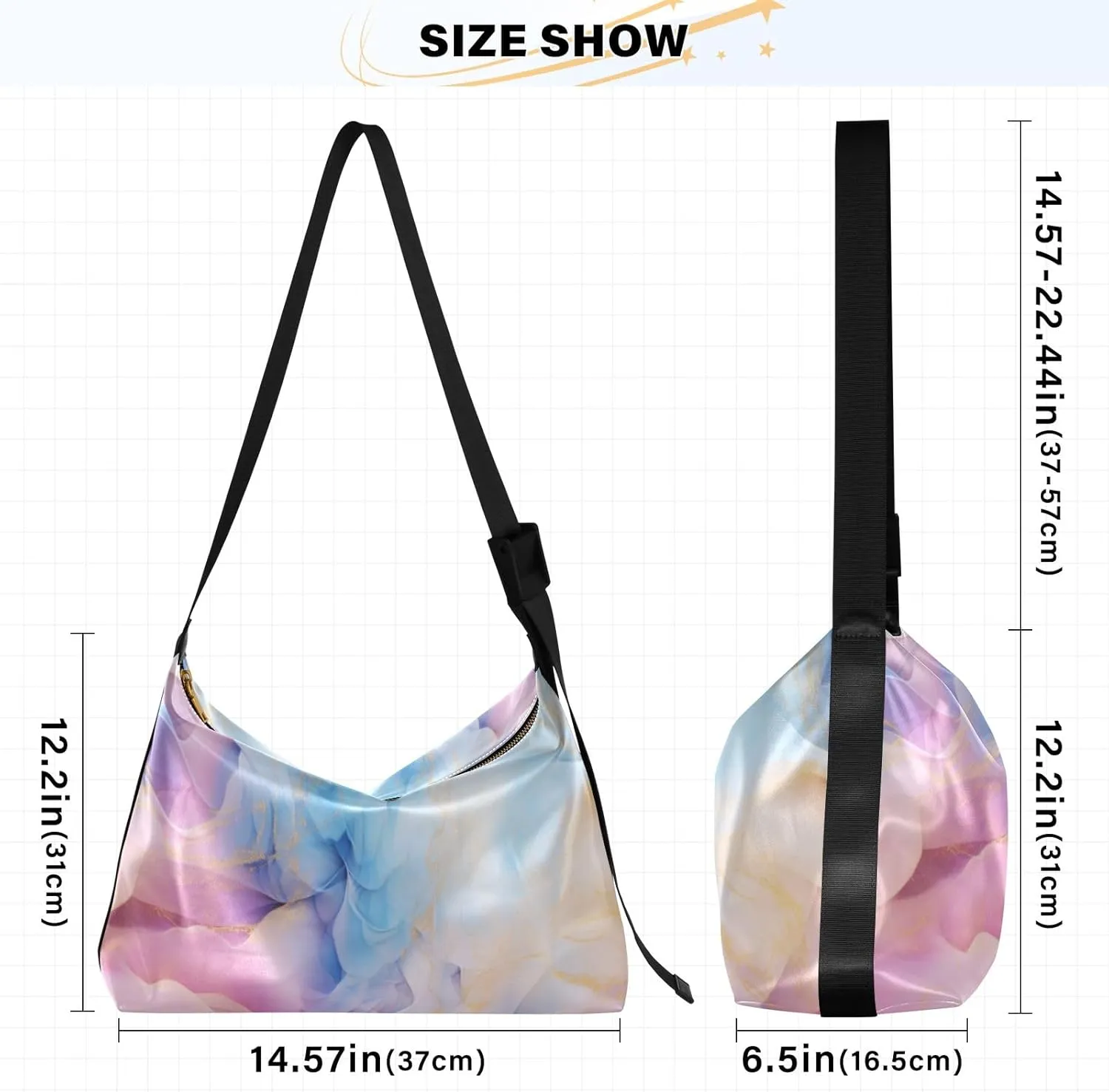 Watercolor Tree and Stars Leather Crossbody Bag, Lightweight Shoulder Hobo Bag, Lady Leather Bag