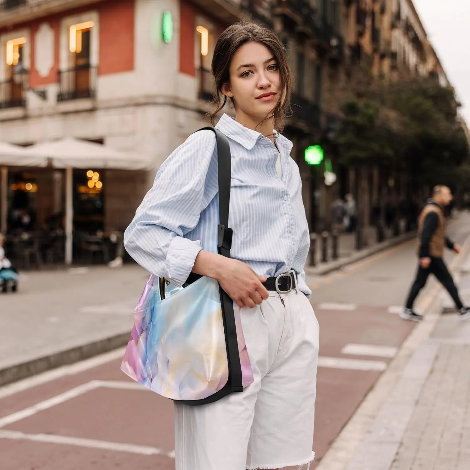 Watercolor Tree and Stars Leather Crossbody Bag, Lightweight Shoulder Hobo Bag, Lady Leather Bag