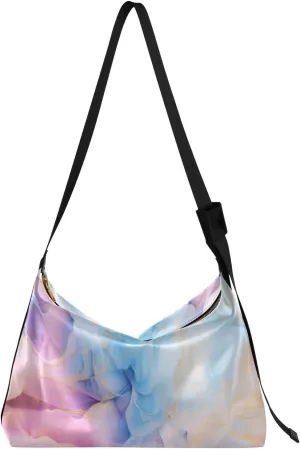 Watercolor Tree and Stars Leather Crossbody Bag, Lightweight Shoulder Hobo Bag, Lady Leather Bag