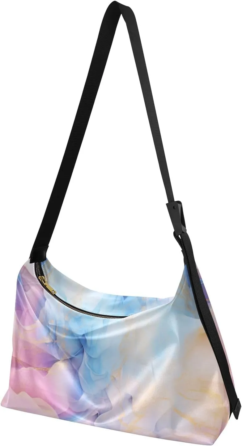 Watercolor Tree and Stars Leather Crossbody Bag, Lightweight Shoulder Hobo Bag, Lady Leather Bag