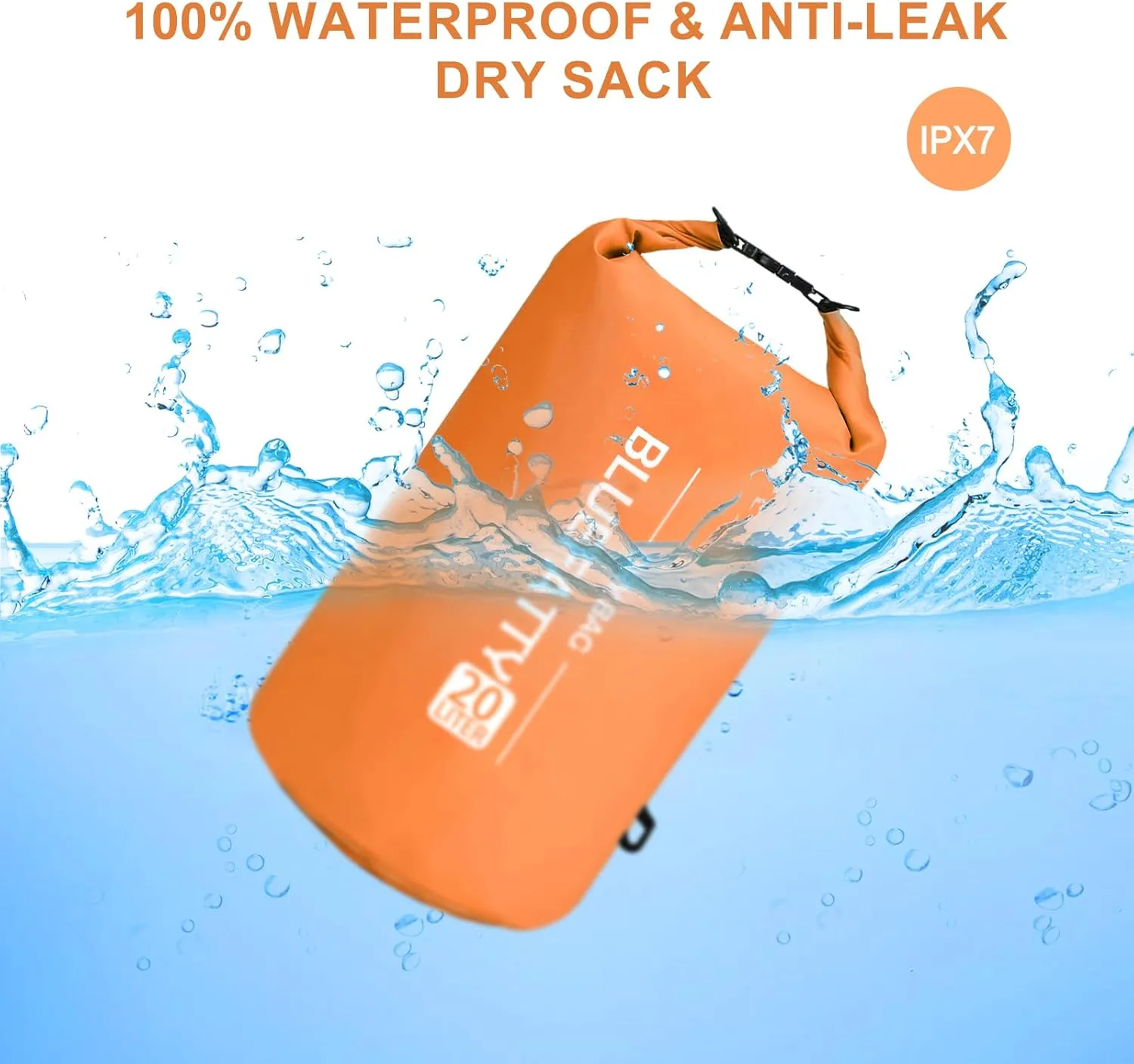 Waterproof Dry Bag Floating Roll Top Dry Backpack for Kayaking, Rafting, Boating, SUP, Fishing with IPX8 Waterproof Phone Case, Orange, 20L