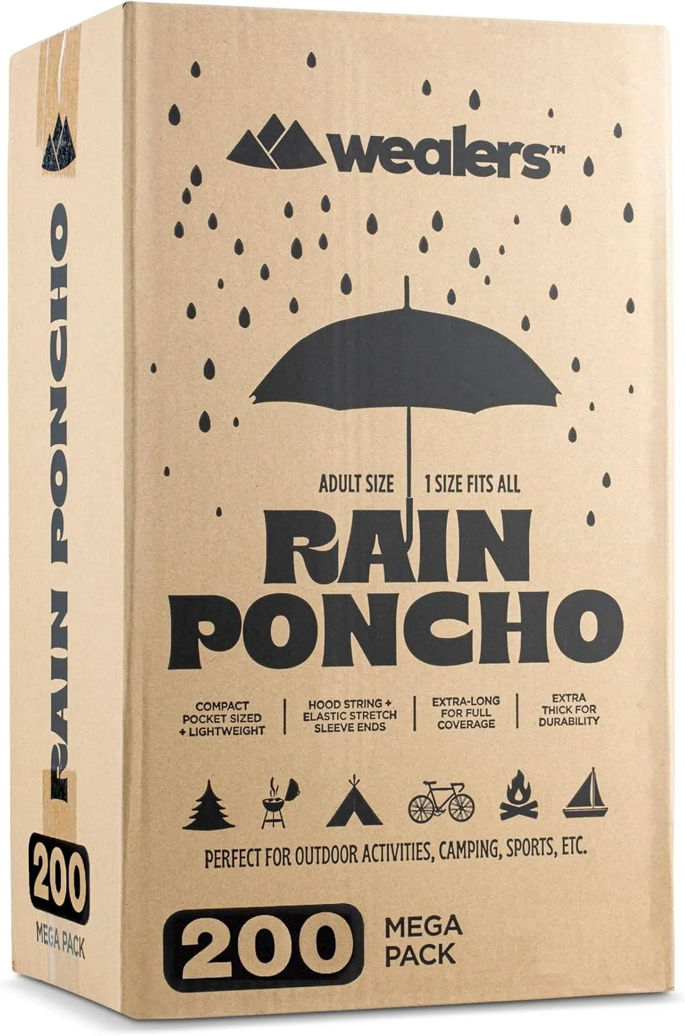 Wealers Rain Ponchos for Adults Teens Disposable Bulk Pack Emergency Raincoat Parks Outdoors Multi Colors Waterproof