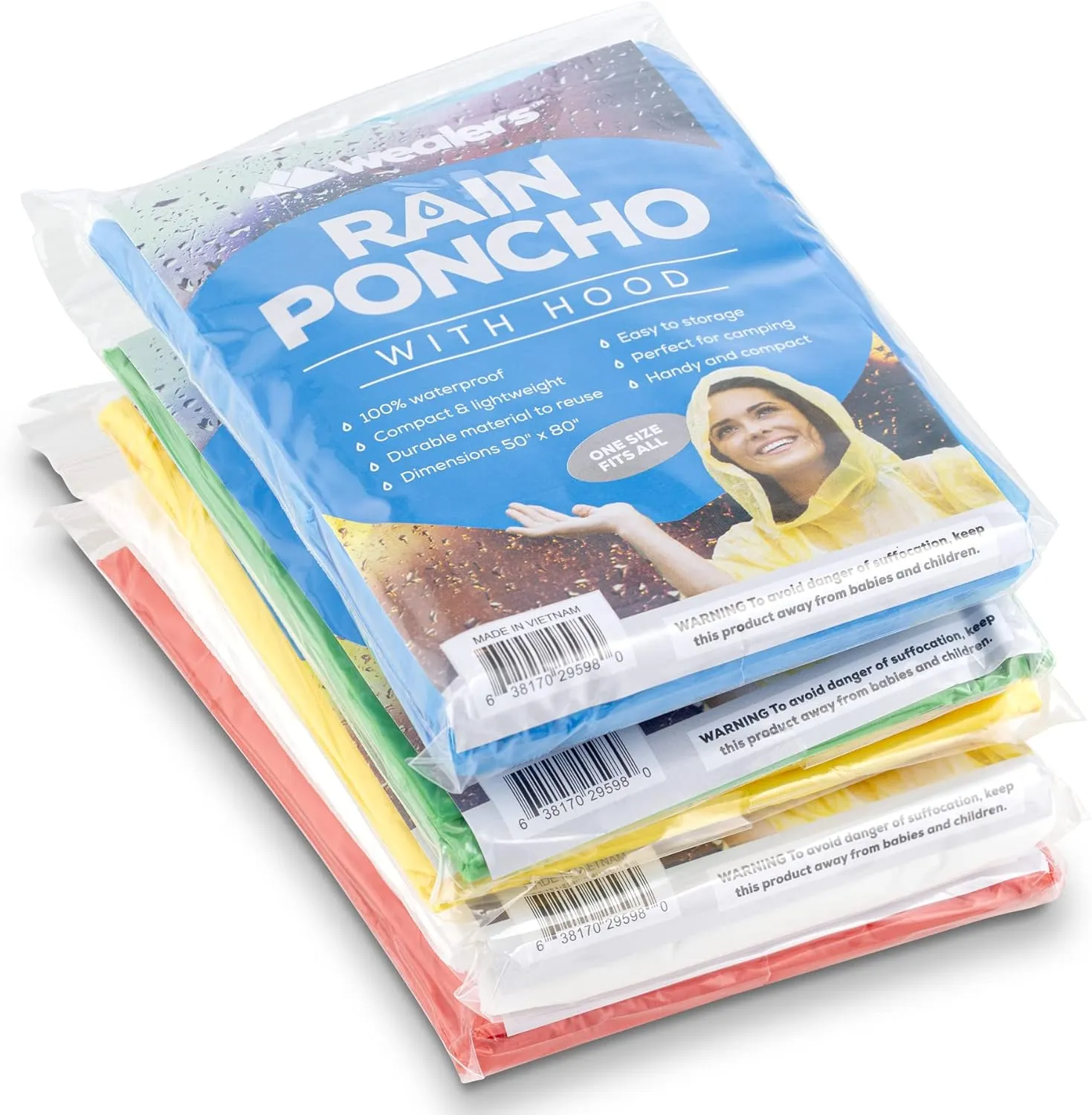 Wealers Rain Ponchos for Adults Teens Disposable Bulk Pack Emergency Raincoat Parks Outdoors Multi Colors Waterproof