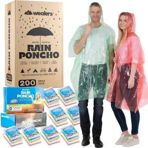 Wealers Rain Ponchos for Adults Teens Disposable Bulk Pack Emergency Raincoat Parks Outdoors Multi Colors Waterproof