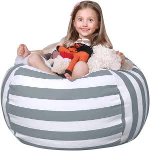 Wekapo Stuffed Animal Storage Bean Bag Chair Cover for Kids | Stuffable Zipper Beanbag for Organizing Children Plush Toys Large Premium Cotton Canvas (Gray, X-Large)