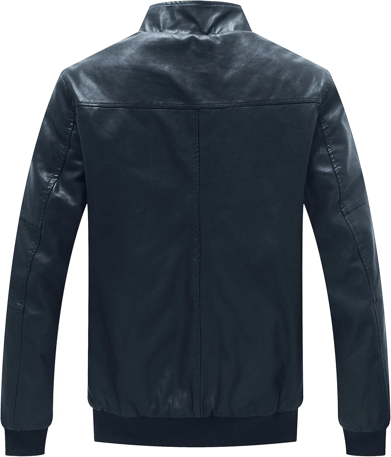 WenVen Men's Stand Collar Fleece Lined Bomber Faux Leather Jacket