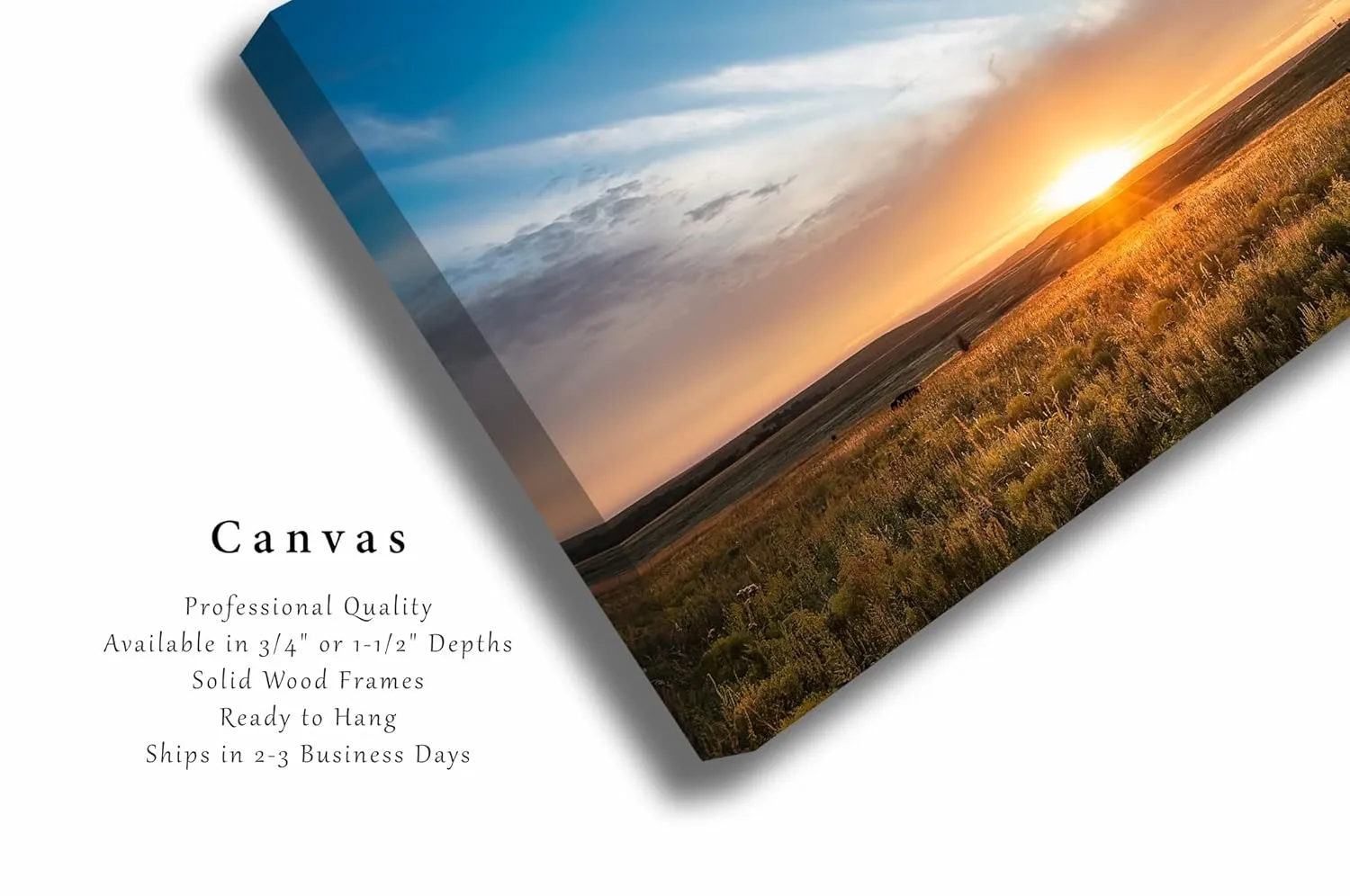Western Canvas Wall Art (Ready to Hang) Gallery Wrap of Scenic Sunset Over Tallgrass Prairie in Oklahoma Great Plains Photography Nature Decor (1.5, 30" x 40")