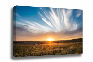 Western Canvas Wall Art (Ready to Hang) Gallery Wrap of Scenic Sunset Over Tallgrass Prairie in Oklahoma Great Plains Photography Nature Decor (1.5, 30" x 40")