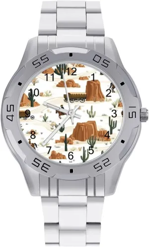 Western Horses Cowboys Simple Wrist Watches for Men Silver Casual Big Face Dress Watch Easy to Read