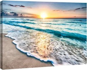 Wieco Art Sea Waves Large Canvas Prints Wall Art Ocean Beach Pictures Paintings Ready to Hang for Living Room Bedroom Home Decorations Modern Stretched and Framed Seascape Giclee Artwork
