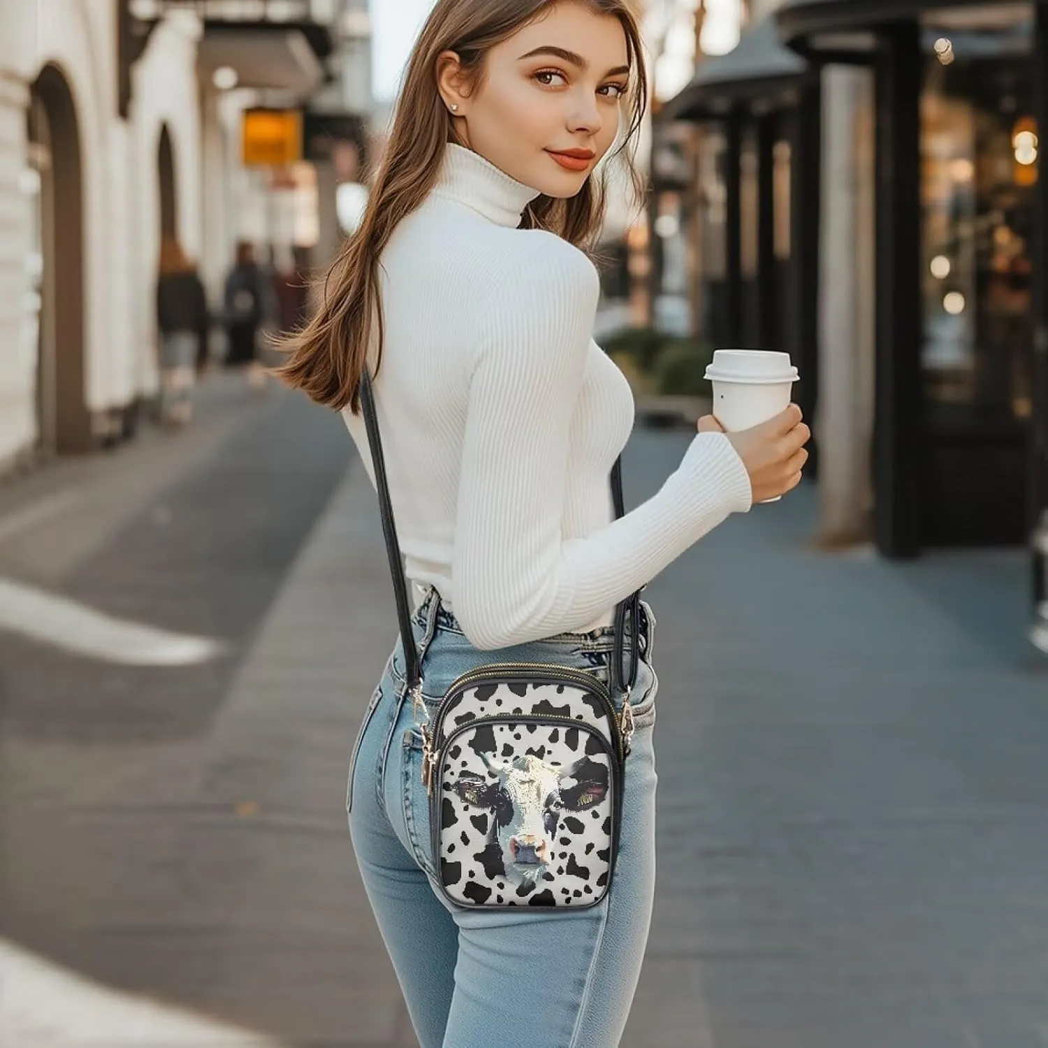Wild Animals Small Crossbody Bags for Women, Zipper Cross Over Purse PU Leather Shoulder Handbags for Travel, Work