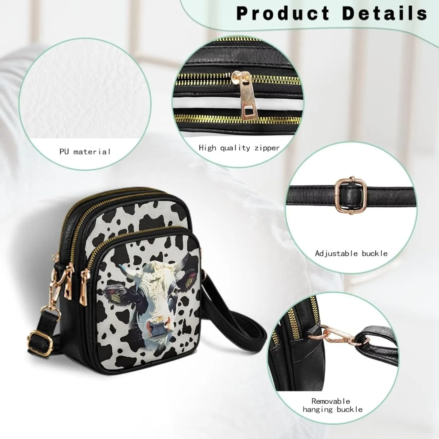 Wild Animals Small Crossbody Bags for Women, Zipper Cross Over Purse PU Leather Shoulder Handbags for Travel, Work