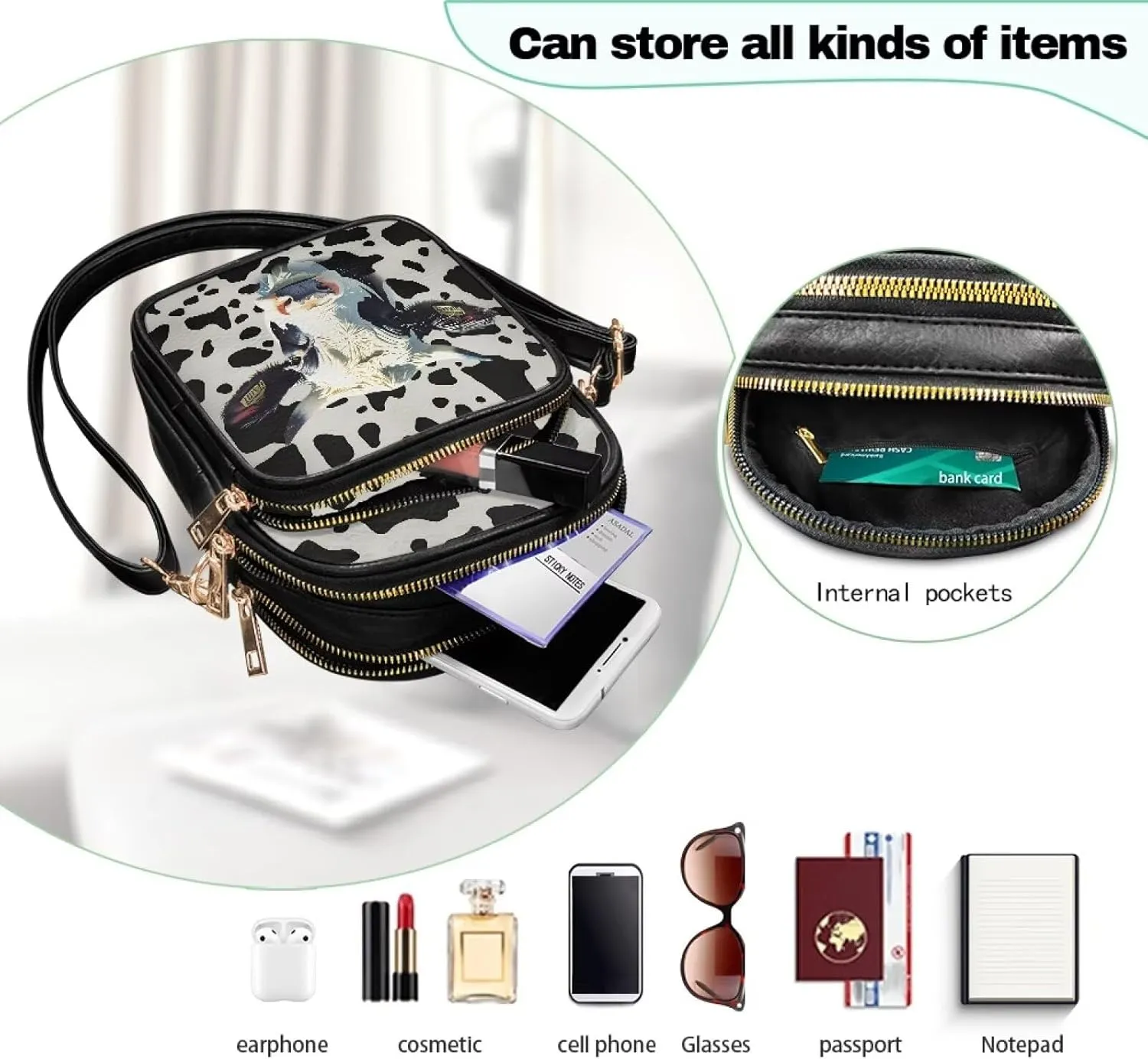 Wild Animals Small Crossbody Bags for Women, Zipper Cross Over Purse PU Leather Shoulder Handbags for Travel, Work