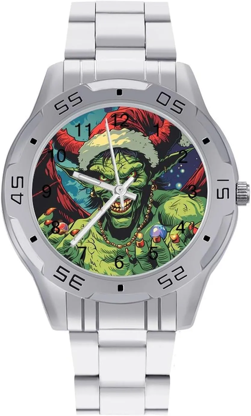 Winged Evil Krampus Xmas Claus Simple Stainless Steel Band Business Watch Dress Wrist Unique Luxury Work Casual Waterproof Watches