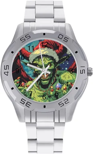 Winged Evil Krampus Xmas Claus Simple Stainless Steel Band Business Watch Dress Wrist Unique Luxury Work Casual Waterproof Watches