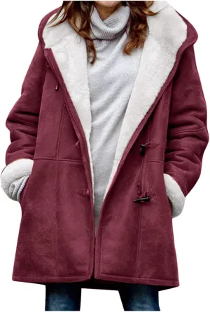 Winter Coats for Women 2024 Warm Plus Size Fleece Lined Jackets Button Down Sherpa Fur Hooded Parka Peacoat Outerwear