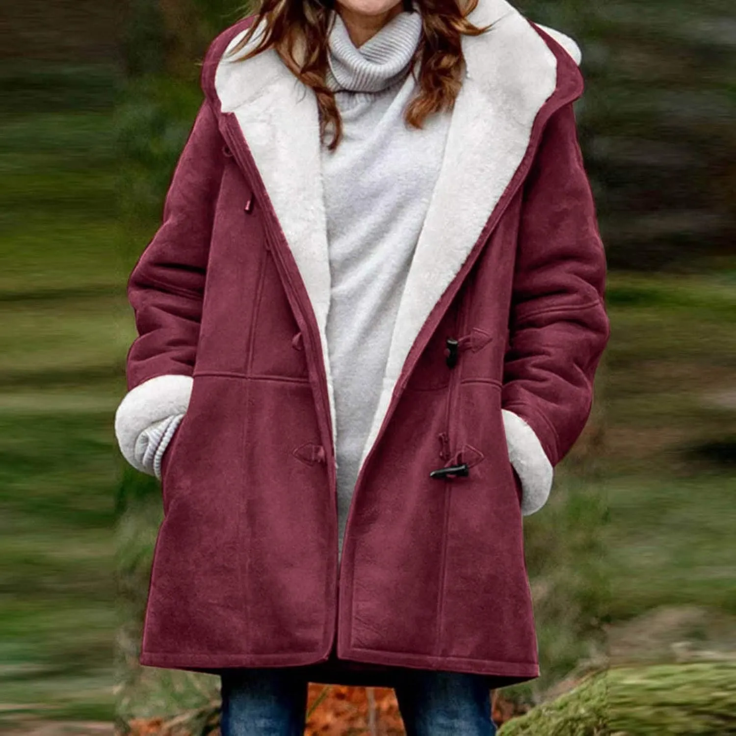 Winter Coats for Women 2024 Warm Plus Size Fleece Lined Jackets Button Down Sherpa Fur Hooded Parka Peacoat Outerwear
