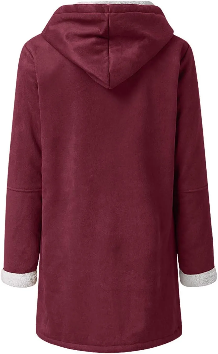 Winter Coats for Women 2024 Warm Plus Size Fleece Lined Jackets Button Down Sherpa Fur Hooded Parka Peacoat Outerwear