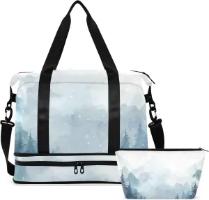 Winter Forest Winter Pine Gym Bag for Women & Men,Duffel Bag with Shoe Pocket,Weekender Overnight Bag with Trolley Sleeve for Travel 21215713